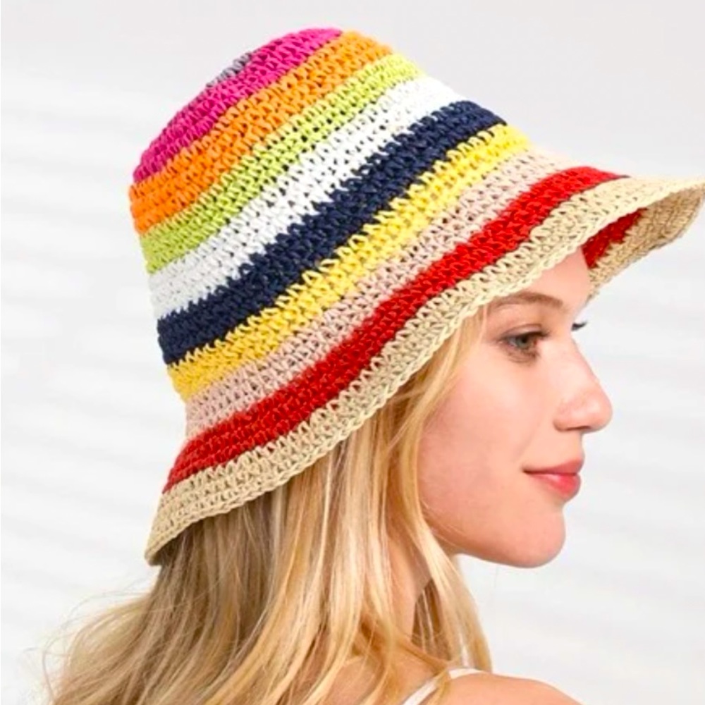 1pc Women Color Block Striped Pattern Sun
Protection Boho Straw Hat For Outdoor
